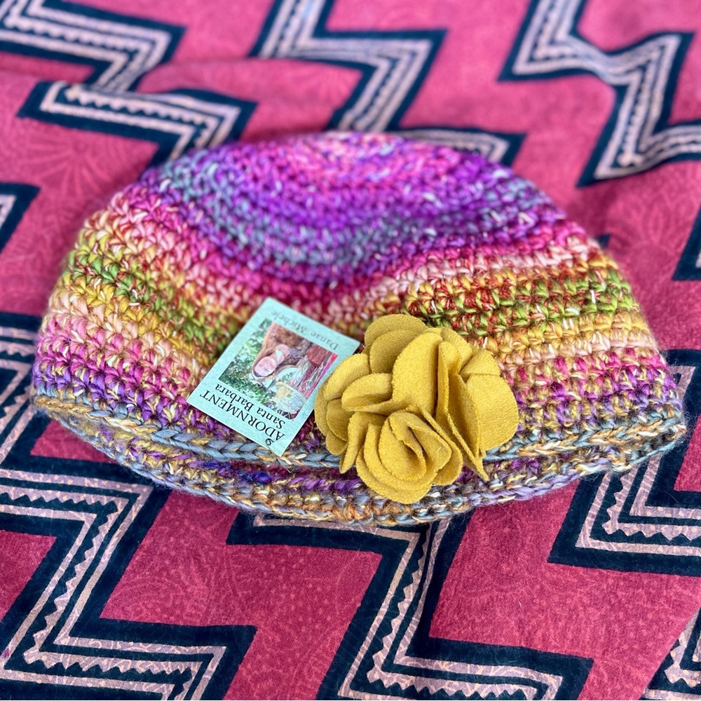 Adornment Santa Barbara Danae Michele Soft Knit Cap Hat Beanie with Flower NWT - Picture 5 of 6